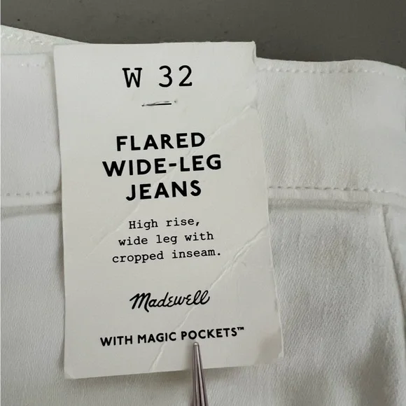 Madewell Flared Wide Leg Jeans NWT Size 32 Cream Off White Cropped Raw Hem - Picture 11 of 12